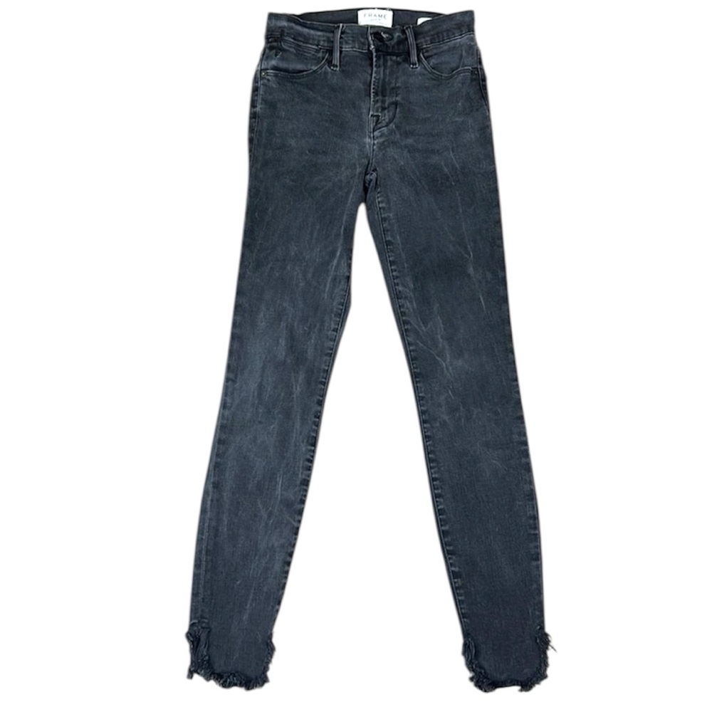 FRAME Le High Skinny Distressed Jeans Dark Grey/Black Size 24